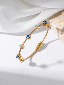 1 buah Gelang Rantai Manik-Manik, Gelang Dekorasi Mata Setan Berlian Imitasi dari Baja Tahan Karat Berlapis Emas 18K untuk Wanita - Perak - View 8