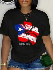 100% Cotton Puerto Rico Culture Roots Amapola Boricua Flag T-Shirt Women's Men's Oversized Comfort Soft Crew Neck Tee Tops - 黑色 - 查看 1