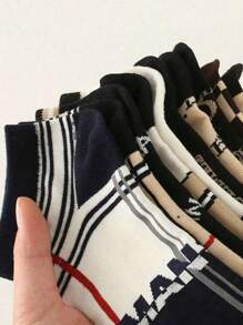 5/10 Pairs Ladies Short Socks With Letter & Stripe Pattern, Lightweight Luxury French Vintage Fashionable Versatile, Spring/Summer