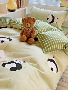 Bộ chăn ga gối đệm mềm mại, có thể giặt được, phong cách tối giản 4 món, bao gồm 1 vỏ chăn, 1 ga trải giường, 2 vỏ gối, phù hợp cho giường tầng ở ký túc xá sinh viên, phòng trẻ em, trẻ sơ sinh, trẻ mới biết đi - yêu em gấu - Xem 8