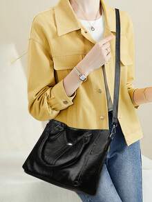 全新软皮女式手提包复古单肩托特包奢华设计师女士大容量钱包通勤包