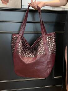 Dedoo Geantă de mână din piele moale 2024 nouă, geantă Joker, geantă de umăr simplă, design cu nituri, capacitate mare, geantă mare de damă, cumpărături, serviciu. Convenabilă pentru călătorii, suprafață lucioasă, imprimeu leopard