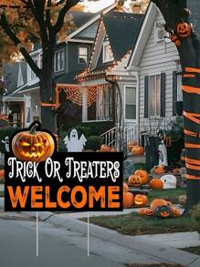 Large Trick Or Treaters Welcome Happy Halloween Yard Sign Home Outdoor Lawn Decoration With Stakes,Halloween Decorative Ground Plugs For Garden Patio Gates,Trick Or Treat Pumpkin Scary Spooky Decor