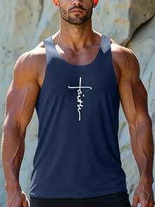 Men's Sleeveless Workout Tank Top With Racerback Design, Allows More Arm Movement Freedom, Suitable For Weightlifting And Outdoor Cycling, Refreshing And Unrestricted - Navy Blue - View 2