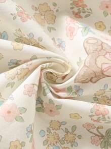 Girl Summer Dress With Bear Embroidery, Short Sleeve Peter Pan Collar Knee Length, Sweet Young Lady Style