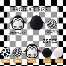 3/25 件企鹅硅胶珠，适用于 DIY 手工笔饰、钥匙扣、项链、手链和挂绳配件 - 耐用硅胶珠，适合珠宝制作 - 珠子和珠子套装 - 黑色 - 查看 8