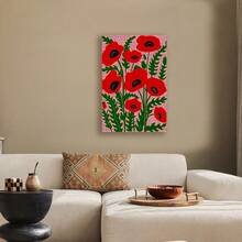 1 pieza Cartel de lienzo creativo enmarcado, Pintura de la flor de amapola roja vibrante, Diseño floral botánico vintage, Arte de pared de lienzo, Perfecto para amantes del arte y entusiastas de la decoración del hogar, Decoración de pared de lienzo con póster de arte para habitación, hogar, estética, adecuado para dormitorio, sala de estar, comedor, cocina, oficina, baño, pasillo, café y bar - Enmarcado - Ver 2