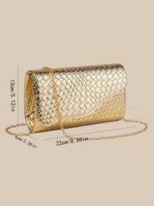1 件编织纹理 PU 材质手拿包，带有优雅的金属装饰，适合手提、手提包、单肩包和斜挎包，可用于婚礼、派对、舞会、宴会和其他场合