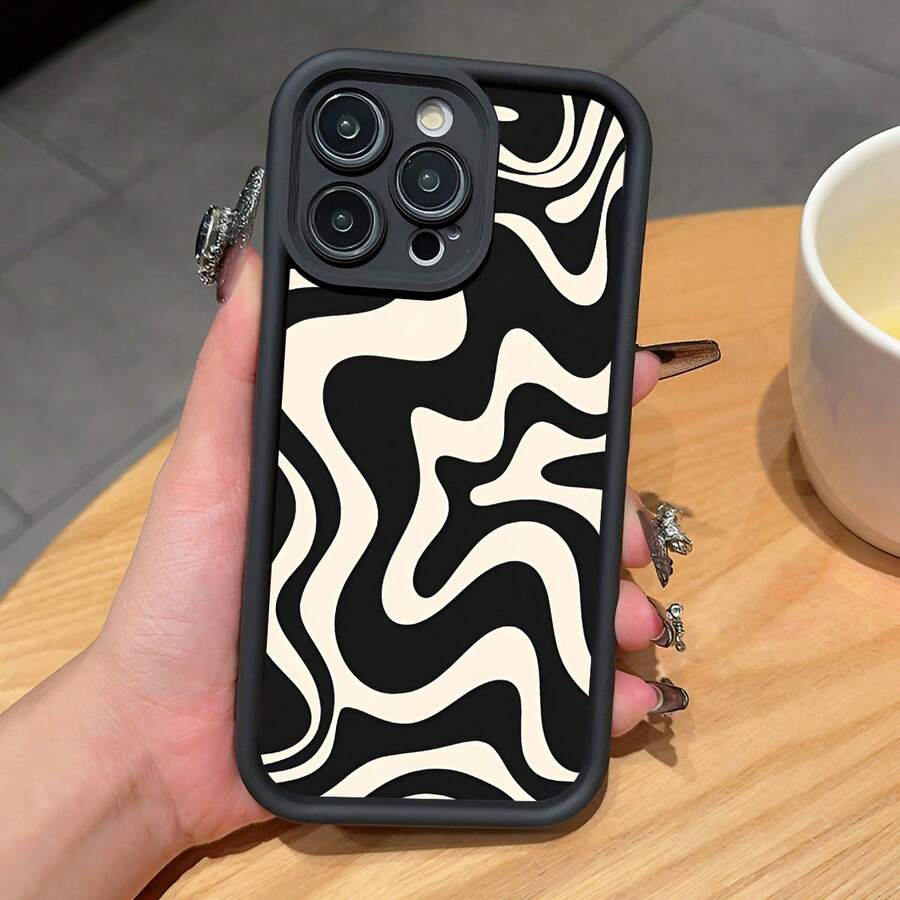 Simple Irregular Zebra Pattern Phone Case For Compatible With IPhone 16/16e/15/14/13/12/11/ProMax/Pro/Plus/XSMax/XS/X,For Compatible With Samsung Galaxy S22/S23/S24/S25/Plus/FE/Ultra,Fashion Female Summer Unique Android Y2k Cases Shockproof Anti-Drop Design Tpu Protection Soft Cover Men Casing Girl Women Ultimate Protective Fundas Para Protectores De Celulares Accessories Friend Gift Aesthetic Protector Forro De Teléfono - 黑色 - 查看 1