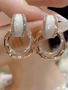 1 对闪亮复古多层环形耳环，锌合金，适合女性、节日礼物、派对装和日常穿着 - HJ864 - 查看 3