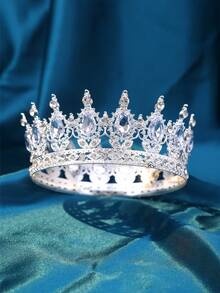1pc Elegant Women Rhinestone Decor Crown Design Luxury Headband, For Decoration Royal Tiaras