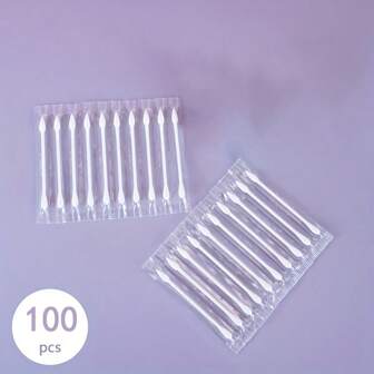 50/100pcs Individually Packaged Portable Ear Cleaning Double-Head Makeup Remover Sticks, One-Time Use