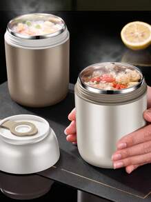 3pcs Oatmeal Container Set With Bowl And Reusable Plastic Spoon, 15.4oz (450ml) Portable Stainless Steel Yogurt Breakfast Travel Mug, Cereal, Milk And Fruit Salad Storage Containers With Insulation Bag