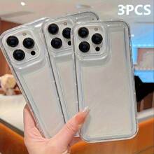 3pc Transparent TPU With Oversized Ports Cute Minimalist Shockproof Anti-Drop Full-Body Phone Case For IPhone 16 Pro Max/16 Pro/16 Plus/16/15/14/13/12/11/XS Max/XS/XR/Galaxy S22 Plus/S23 Ultra/S24 FE/S25 Edge – Adorable & Stylish, Perfect Gift Bundle For Holidays + Bundle & Save On Shipping - 無色 - 查看 5