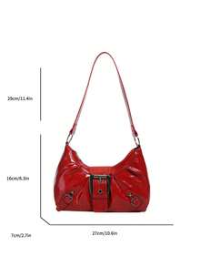 新月形包包 夏季新款奢华小众腋下单肩手提包 - 酒紅色 - 查看 10