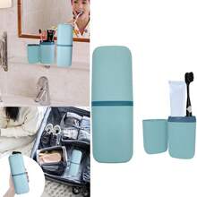 1pc Toothbrush Box Portable Detachable Organizer Case Mouthwash Cup Travel Toothbrush Storage Container Dustproof And Waterproof Toothpaste Holder Suitable Travel Accessories For Business Travel Initial Name 26 Letters Pattern - Blue - View 4