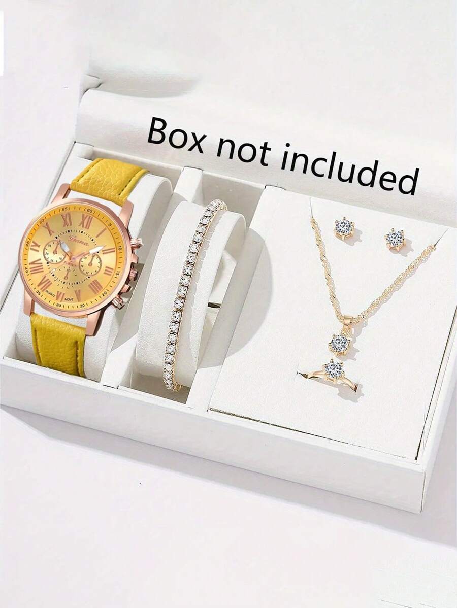 Juego de 6 relojes de moda, estuche de plástico redondo, correa de piel de poliuretano, adecuado para hombres y mujeres, regalo ideal para familia y amigos, Día del Padre, Día de la Madre