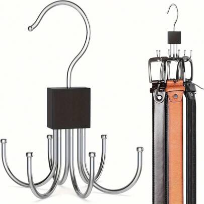 1 Piece Of 6-Hook Multi-Functional Rotating Hanger - Polished Metal Material, Suitable For Coats, Hats, Scarves And Bags - Space-Saving Door/Wall Installation, For Use At Entrances And Stores, Simple Design, Sturdy And Durable