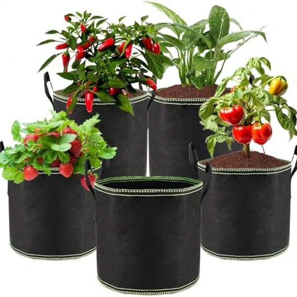 1pc Planter Bag, Plant Grow Bag, Felt Planting Bag, Plant Container - Green Safe Material, Withstands Outdoor Sun & Rain For 7 Years, Suitable For Growing Flowers, Plants, Trees, Potted Plants, Vegetables, Applicable For Balcony, Courtyard, Terrace, Rooftop, Farmland, Multi-Functional, Versatile, Multi-Size