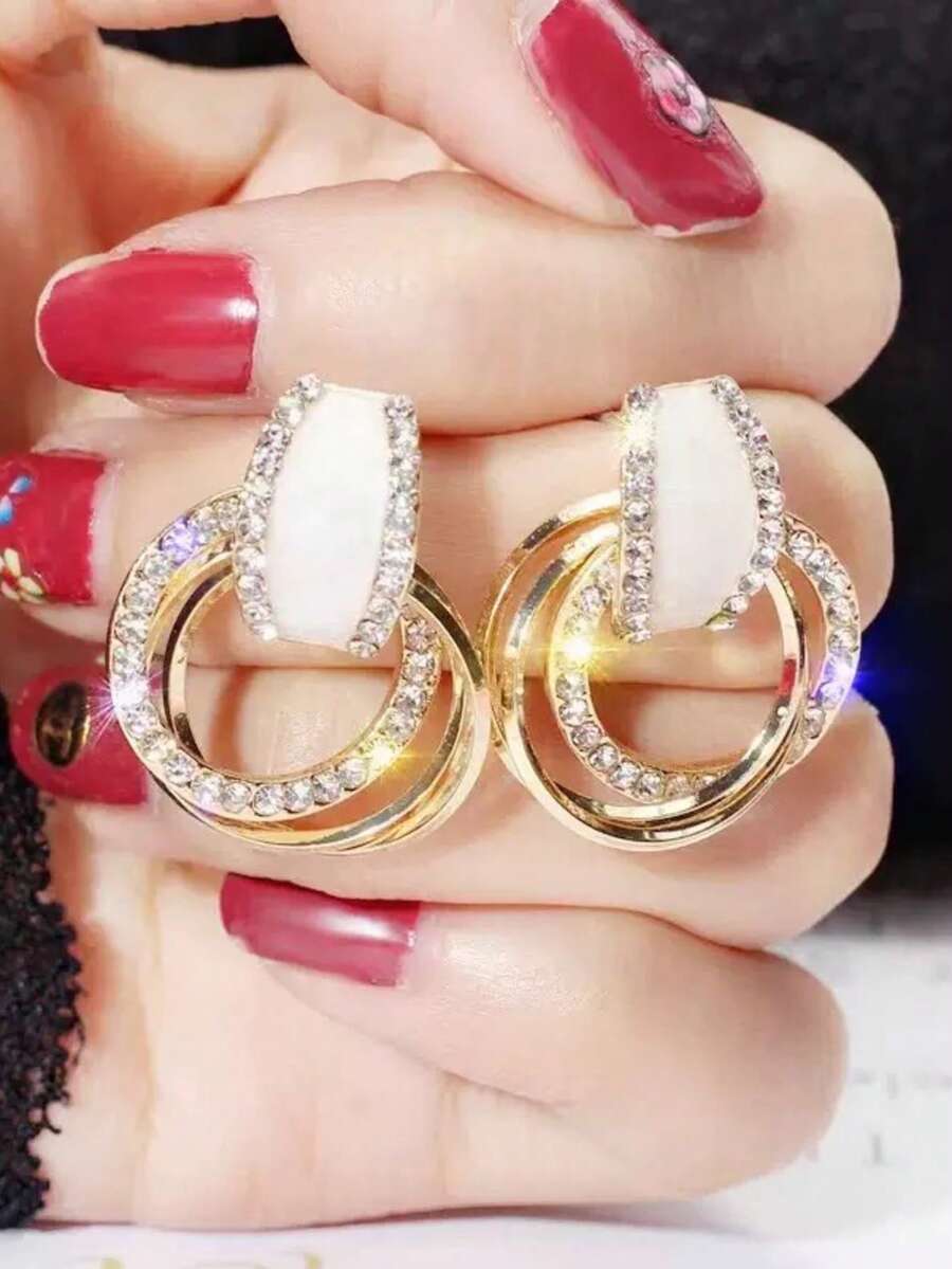 1 对闪亮复古多层环形耳环，锌合金，适合女性、节日礼物、派对装和日常穿着 - HJ864 - 查看 1