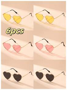 1pair, 2pair, 3pair, 6pair Women Metal Frame Heart-Shaped Fashion Fashion Glasses, Very Suitable To Express Love On Valentine's Day With These Colorful Heart-Shaped Glasses, Stylish And Sweet. Suitable For Valentine's Day, Beach, Outdoor Travel And Daily Accessories, For Summer Beach Vacation,Outdoor,Travel