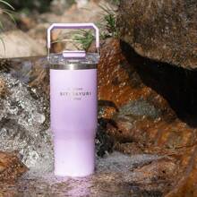 1pc Oversized Insulated Tumbler Water Bottle, High Capacity Stylish Design With Handle, Can Hold Hot Water, Thick Straw Cup For Home Back To School