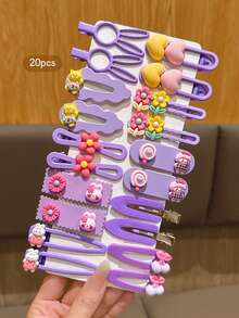 20 piezas Pasadores de pelo mini de dibujos animados púrpura lindos, adecuados para accesorios de pelo de uso diario - Morado - Ver 4