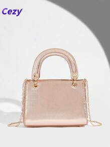 Cezy Nuevo bolso de mano de fiesta de alta gama en color champán, bolso de mano/hombro versátil con perlas, elegante regalo para la temporada de bodas y para la madre