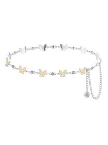 1pc Women's Metallic Silver Waist Chain, Fashionable Retro Bohemian Dress Decoration Belt Fall, Autumn, Halloween