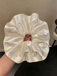 1 件优雅玫瑰花布卷曲大发圈，简单百搭发带，适合马尾辫、发髻、日常佩戴发饰、万圣节配饰、发饰、发圈 - 米色 - 查看 5