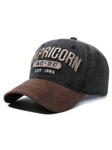 1 Stück unisex vintage gewaschene Baseballkappe mit gesticktem "CAPRICORN AC - DC EST.1985" Logo, zweifarbiges Farbblockdesign, verstellbare Passform für Männer & Frauen, Retro Streetwear Hut für Outdoor-Aktivitäten, lässigen Alltag und Musikfestival-Looks