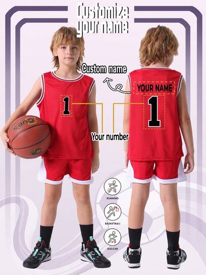 [Custom Order] 2 Pcs Athletic Sports Training Quick-Dry Workout Set, Suitable For Basketball, Workout, Everyday Wear, Customized With Number And Name