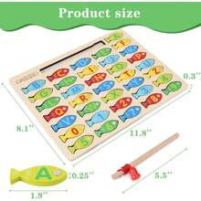 Magnetic Wooden Fishing Game For Toddlers,  Fish Catching Counting Games Puzzle With Numbers And Letters, Preschool Learning ABC Math Educational Toys 3 4 5 Years Old Girl Boy Kids
