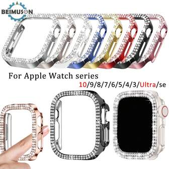 BEIMUSON Shiny Watch Case Compatible With Apple Watch Series 10/9/8/7/6/5/4/3 Ultra SE 42mm 46mm 49mm 40mm 44mm 41mm 45mm 38mm, Crystal Diamond Protective Face Cover Bumper Protector For Apple Watch Accessories Women