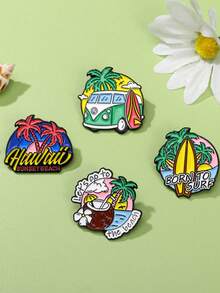 4 件套户外珐琅别针套装，可爱翻领背包帽针，露营海滩度假胸针纽扣，适用于牛仔裤夹克、包包、连衣裙、鞋子背包，适用于学校办公室配饰衬衫珠宝圣诞节万圣节 - 彩色 - 查看 14