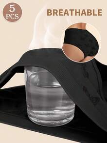 MIOTAN 5件套女士无缝低腰印花内裤，舒适透气内衣 - 黑色 - 查看 4