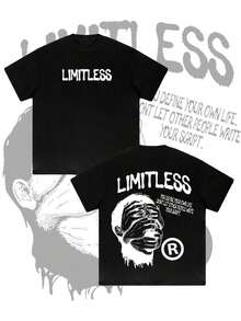 1pc Oversized Men's Drop Shoulder Short Sleeve T-Shirt, Streetwear Casual Style, Exaggerated Loose Fit, Dark Graphic Print, Sketch Line Art Pattern, Y2K, Holiday Gift, Unisex Couple Matching - 黑色 - 查看 1