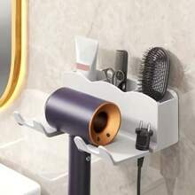 1pc Hair dryer storage rack, perforated bathroom wall mounted bracket, bathroom air duct storage