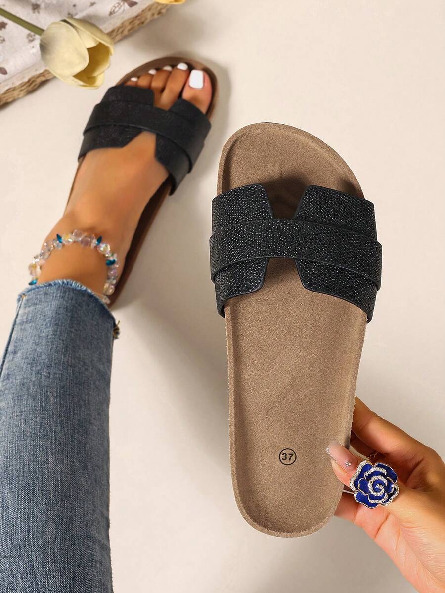 Dép xăng đan đế dày kiểu mới, dép lê La Mã thời trang thường ngày cho nữ, màu đen, thoải mái cho mùa hè và trang phục đi biển. - màu đen - Xem 1