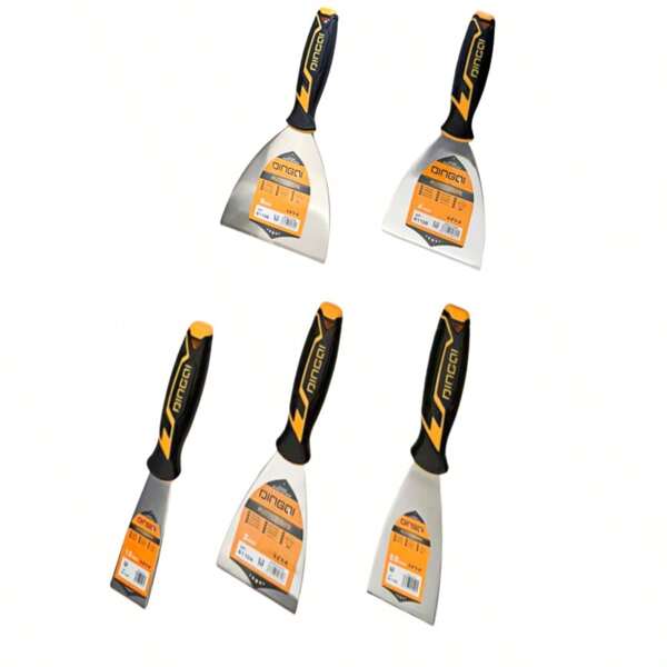 DINGQI 5 Stück/Set (3,8 cm, 6,4 cm, 7,6 cm, 10,2 cm, 12,7 cm) Spachtel-Set aus Edelstahl, aufgerüsteter rutschfester Griff, Metall-Lackschaber, Tapetenmesser, perfekt für Trockenbauarbeiten, Tapetenabriss, Spachteln, Gips, Zement, Klebeanwendungen