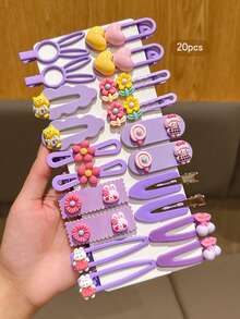 20 piezas Pasadores de pelo mini de dibujos animados púrpura lindos, adecuados para accesorios de pelo de uso diario - Morado - Ver 2