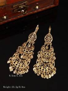1 Pair Fashion Moroccan Earrings, Hollow Carved Moon & Heart Tassel Dangles For Arab Ladies, Daily, Wedding & Festivals - ER0459 Silver - View 6