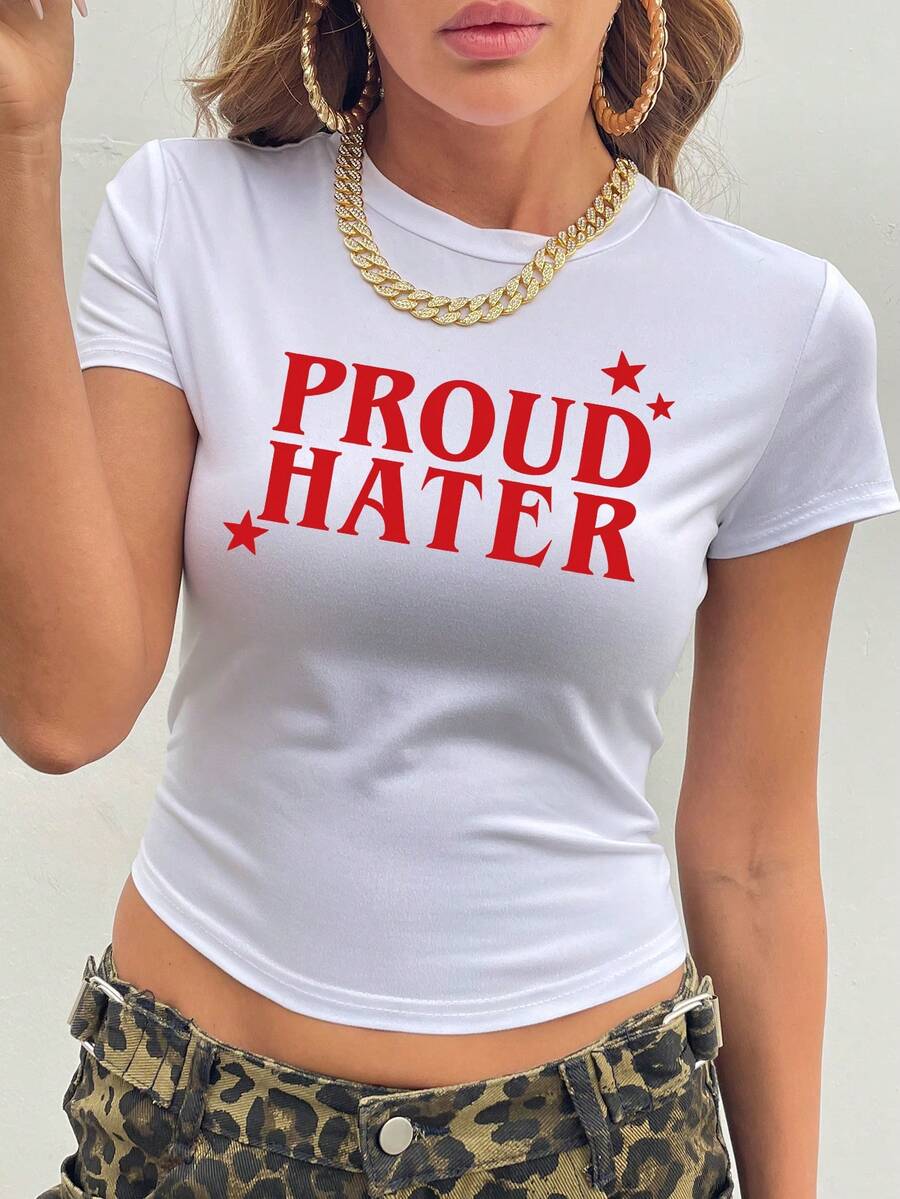 夏季休闲圆领短袖修身短款女式 T 恤