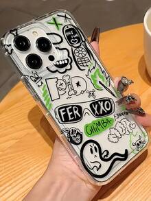 1pc Ghost Graffiti Pattern TPU Shock-Resistant Full Protective Phone Case, Compatible With Apple 16 15 14 13 12 11 Pro Max, Series - Multicolor - View 3