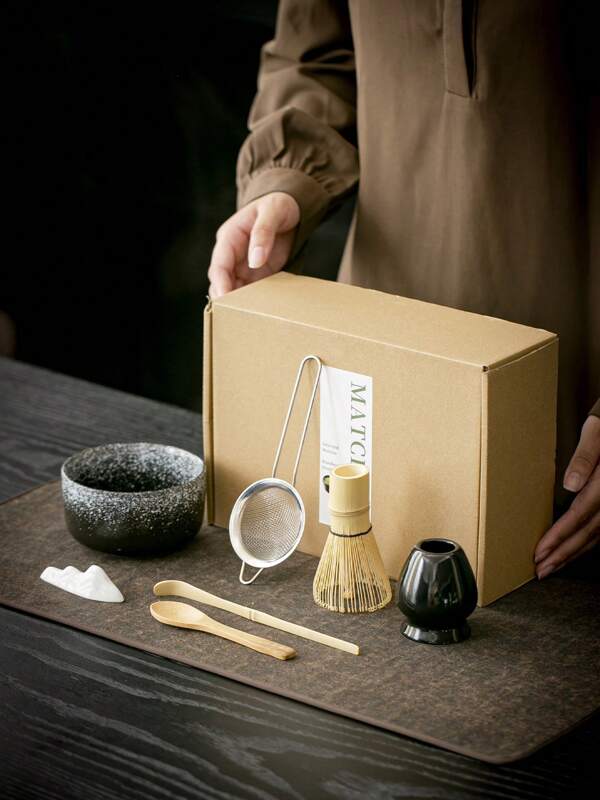 1set Chinese Made Hot-Selling Matcha Bowl & Whisk Set, Home Tea Set Tea Ceremony Ceramic Tea Whisk Bamboo Matcha Brush Mixing Tools Complete 7pcs Japanese Style Set