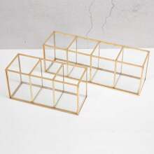 Premium Glass Makeup Brush Organizer With Gold Rim Cosmetic Brush Holder For Lipstick Eyeliners Waterproof Dustproof Storage Box