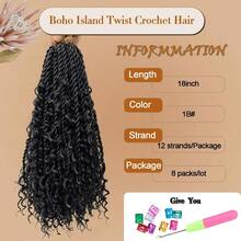 Boho Island Twist Crochet Hair With Curls 8 Packs 18 Inch PreLooped Goddess Senegalese Twist Crochet Hair With Curly Ends Boho Senegalese Twist For Women PreTwisted Braiding Hair Extensions 1B#01 - 1B# - View 3