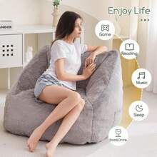 Bean Bag Chair For Adults Kids With Armrests - Fluffy Lazy Sofa With Handle Soft Stuffed Filler - Comfy Cozy Floor Sofa With Pocket Accent Chair For Living Room, Bedroom, Dorm (Grey) - 深灰色 - 查看 10