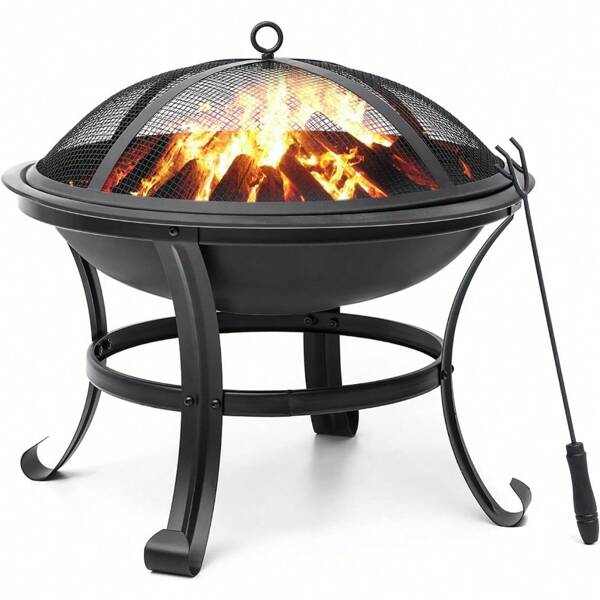 SINGLYFIRE 22 Inch Fire Pit For Outside Outdoor Wood Burning Small Bonfire Pit Steel Firepit Bowl For Patio Camping Backyard Deck Picnic Porch,With Spark Screen,Log Grate,Poker
