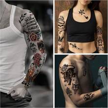 New  48 Waterproof Temporary Tattoos For Alt, Patchwork Temporary Tattoos For Men Women, American Ol School Fll Arm Fake Tattoos, Realistic Traitional Flower Animal Half Arm Tattoo - Patchwork - View 7